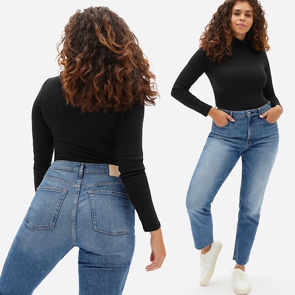 NWT EVERLANE 90s High Waist Curvy Ankle Crop Raw Hem Denim Straight Leg Jean 33